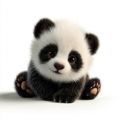 Fototapeta premium Adorable cartoon baby panda with large expressive eyes and soft fur peeking over edge against white background, perfect for children's merchandise or wildlife conservation advertising