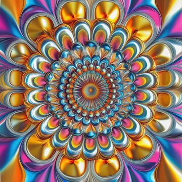 abstract circular kaleidoscope pattern in metallic tones