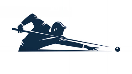 Silhouette of a man playing billiard. Snooker concept illustration of minimalist style logo sign billiards emblem.