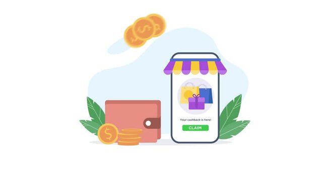 Buying online and receiving cashback to wallet 2d animation 4k clip video footage
