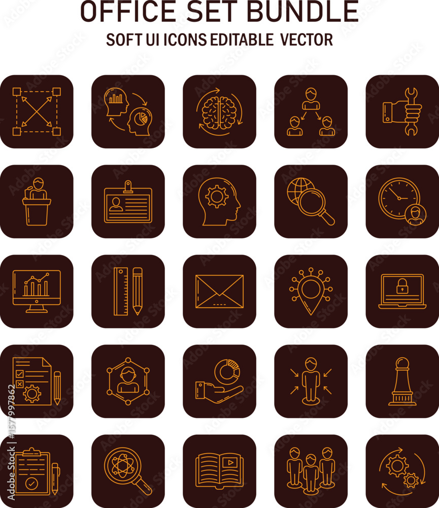 Poster collection of softly designed user interface vector icons for office and business setting illustrati