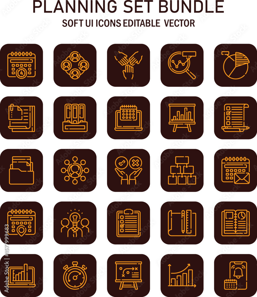 Poster comprehensive business planning icon set for modern interface design and strategy visualization offe