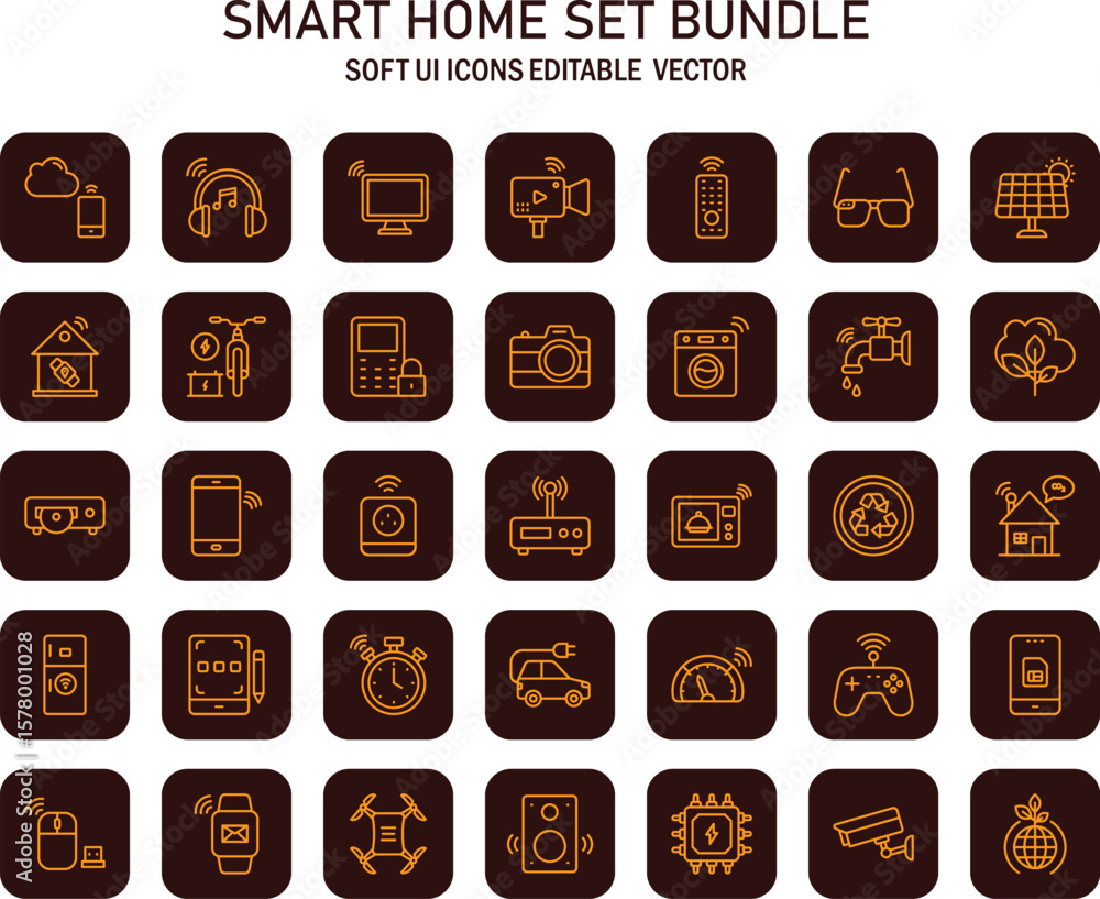 Poster essential smart home icon collection for modern living and efficient automation system designed with