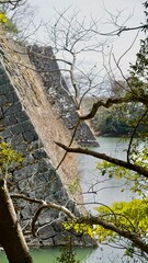 Japanese castle moat and castle fortification walls