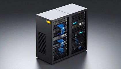 Two server cabinets with network cables