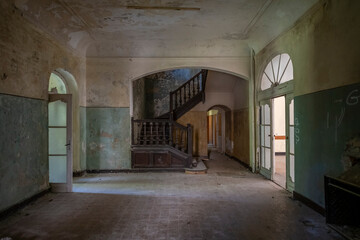 Abandoned Historic Palace with Weathered Architecture and Atmospheric Decay