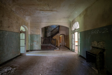 Abandoned Historic Palace with Weathered Architecture and Atmospheric Decay