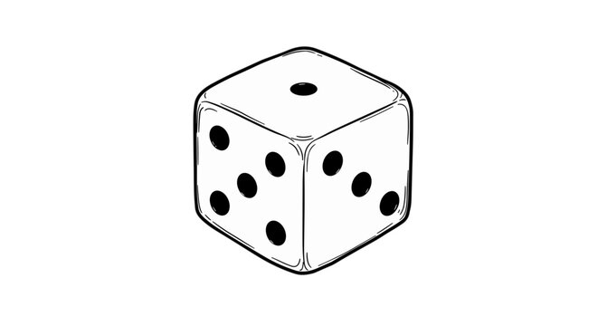 Game die – vintage ink sketch hand-drawn black and white vector illustration