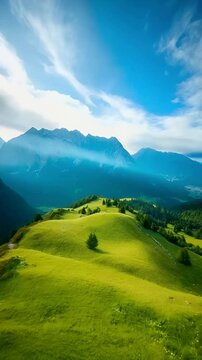 Alpine Hills and Mountains Under a Dramatic Blue Sky