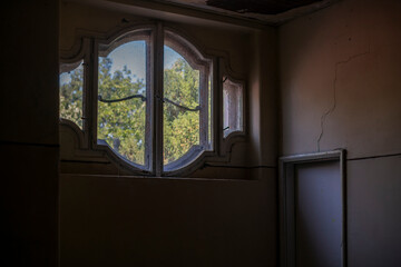 Abandoned Historic Palace with Weathered Architecture and Atmospheric Decay