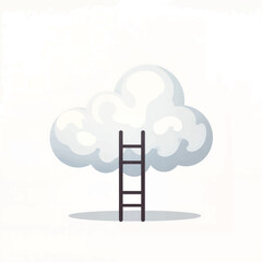Ladder leading to fluffy cloud on minimal white background  