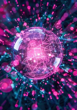 abstract DotCom bubble with bursting internet logos neon pink on burst .