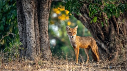 Fox in forest undergrowth