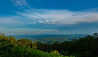 sunlight over the valley in the evening
