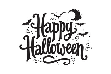 Happy halloween calligraphy with bats and moon decoration