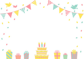 バースデーカード_誕生日パーティー背景（ヨコ）
誕生日ケーキ