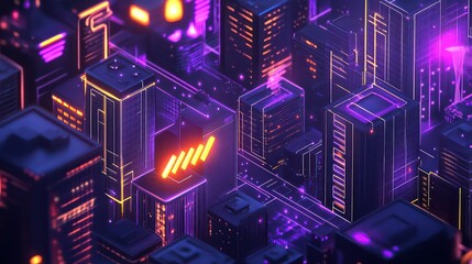 Neon geometric cityscape with glowing lines and abstract shapes