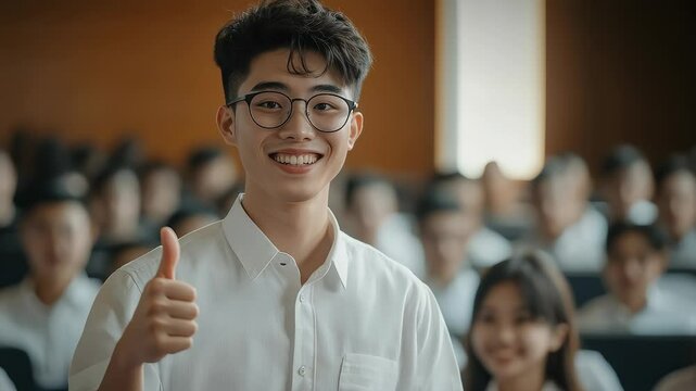 Sunny Youth in Classroom Gives Thumbs Up