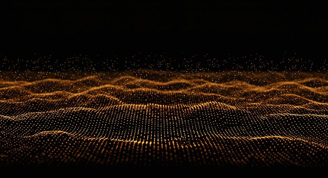 Abstract Gold Digital Wave Pattern on Black Background for Technology and Digital Concept
