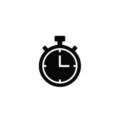 A simple black and white icon depicting a classic stopwatch.