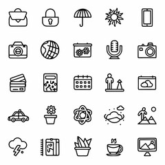 Vector outline icons set travel business weather science technology and miscellaneous symbols design 100
