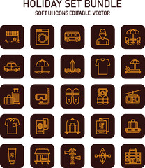 Comprehensive Collection of Linear UI Icons Depicting Travel and Leisure Activities, Vector Graphics for Interface