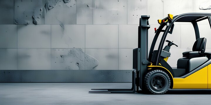 A modern forklift positioned against a textured