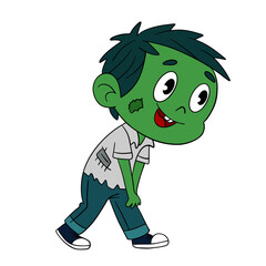 Magical day Halloween. Cute zombie cartoon idea mask costume. Happy and smiling funny green skin monster. Line art element collection 