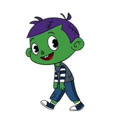 Magical day Halloween. Cute zombie cartoon idea mask costume. Happy and smiling funny green skin monster. Line art element collection 
