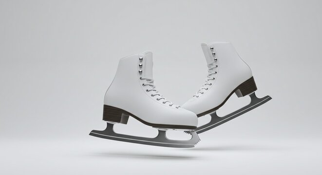 White Ice Skates with Wooden Heels on White Background for Figure Skating or Winter Sports - Powered by Adobe