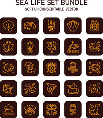 Underwater wonders: A curated collection of soft user interface icons depicting sea creatures and ocean elements in a