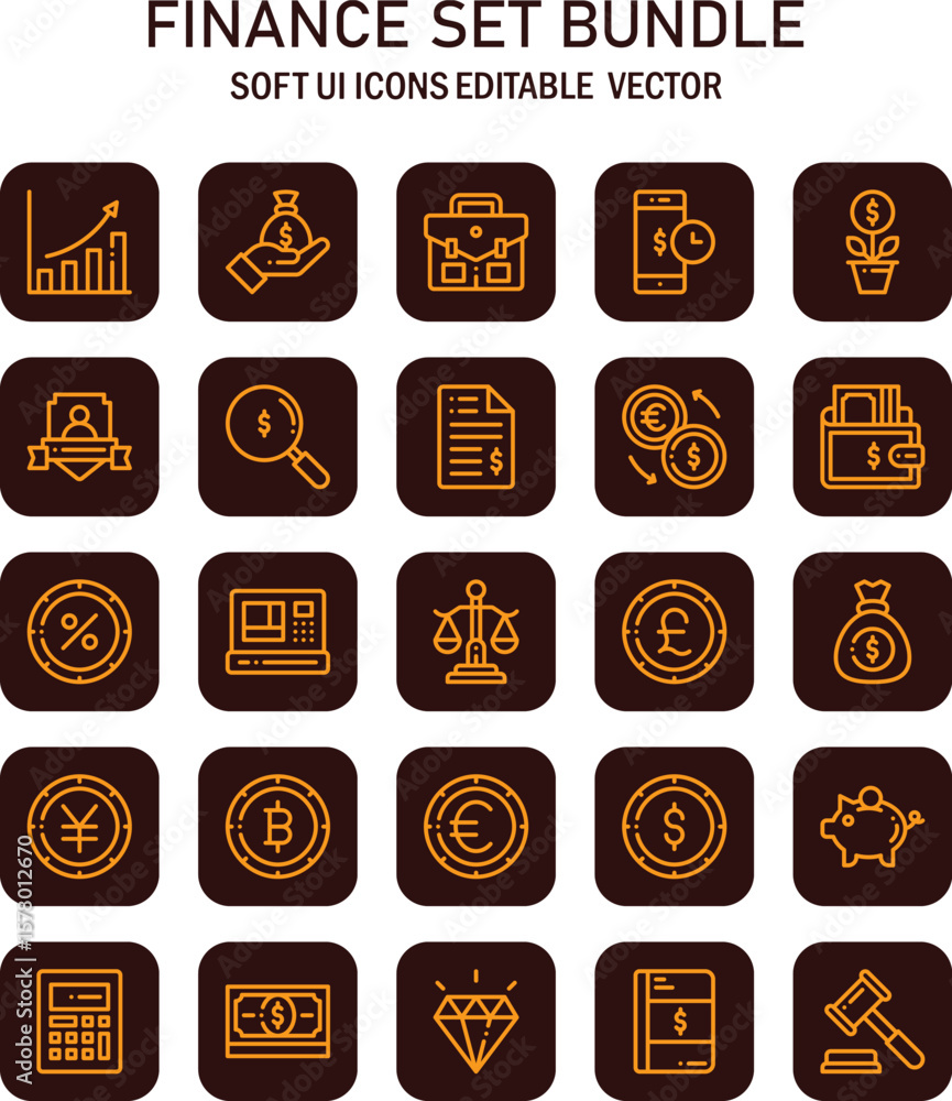 Poster financial themed symbols representing wealth creation and business management in a streamlined vecto