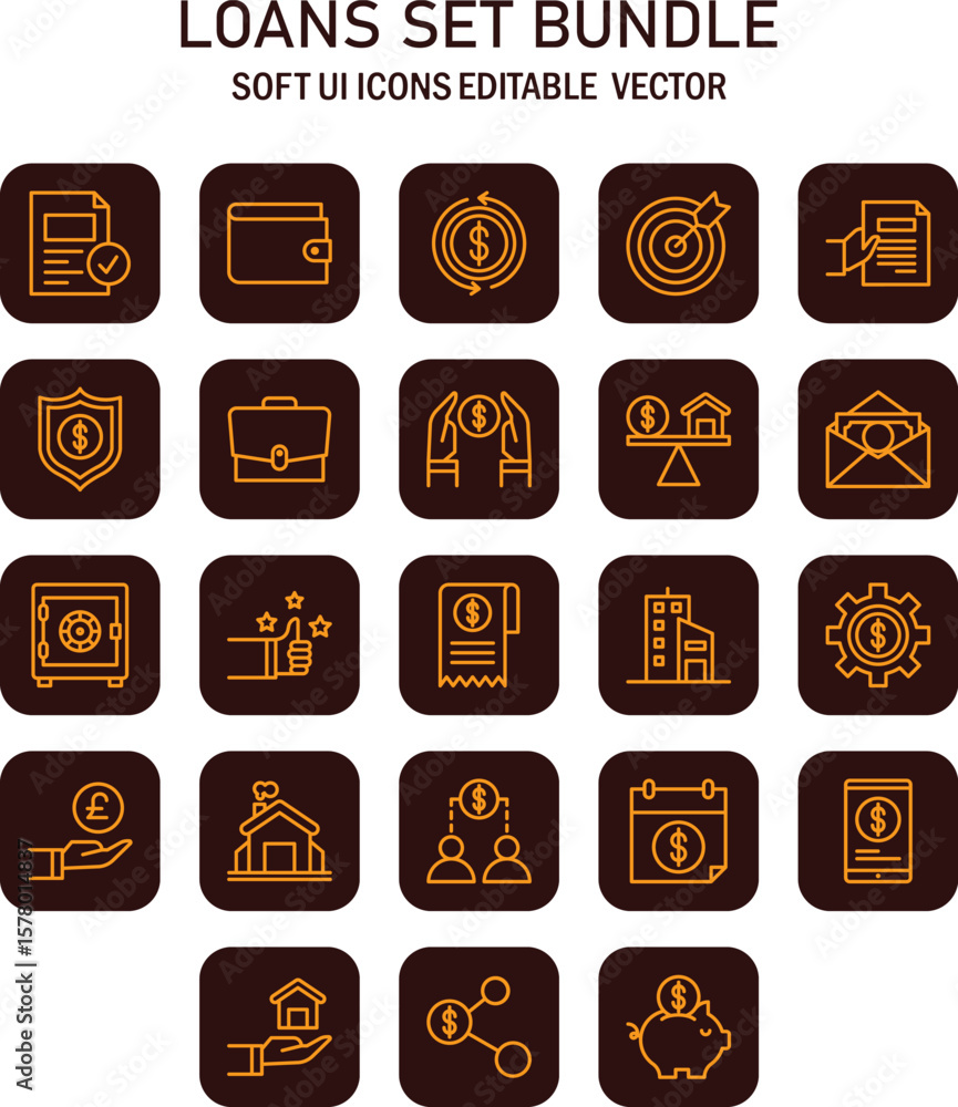 Poster comprehensive collection of financial loan icons for modern interface design projects offering vecto