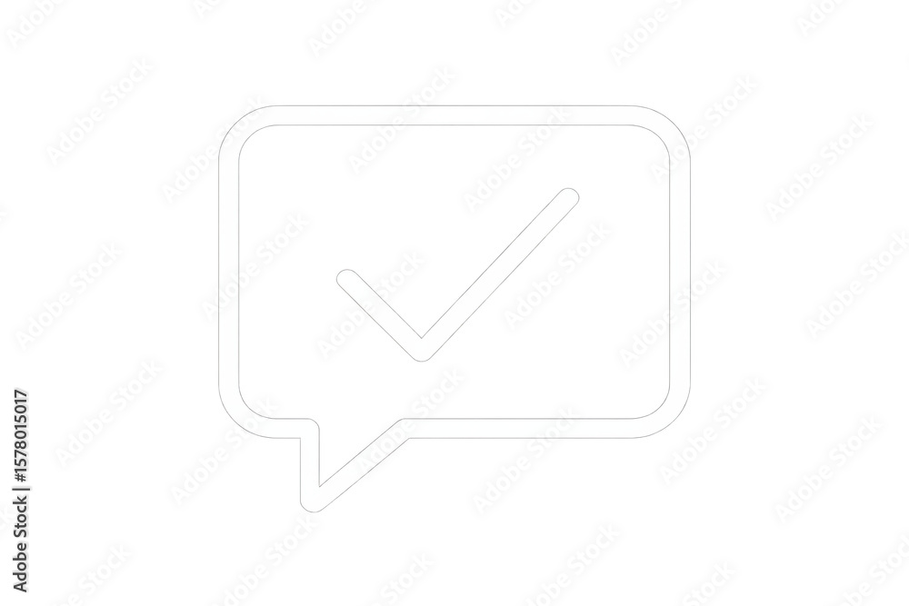 Poster white checkmark inside speech bubble signaling confirmation, agreement, validation on transparent ba