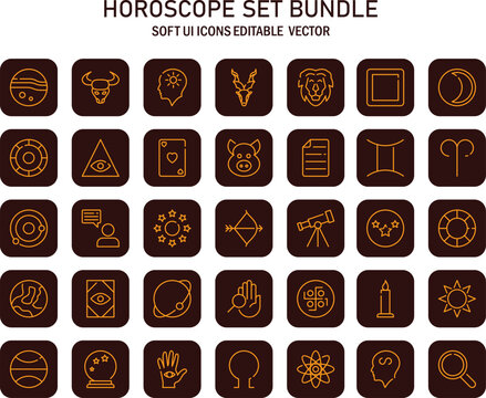 Horoscope and astrology symbols with zodiac signs astrological vector set in minimalist design style modern esoteric