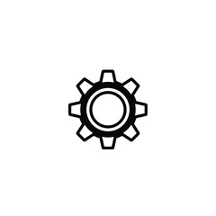 Simple black outline gear icon, isolated on white background.