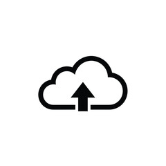 Cloud storage upload icon; simple, black, vector graphic.