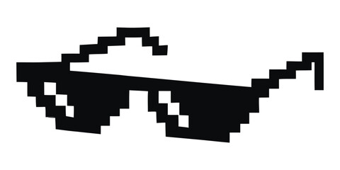 Pixelated black sunglasses in meme 8-bit style.