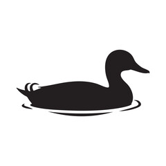 Duck Silhouette Swimming On Water Simple Bird Vector Illustration Isolated On White Background