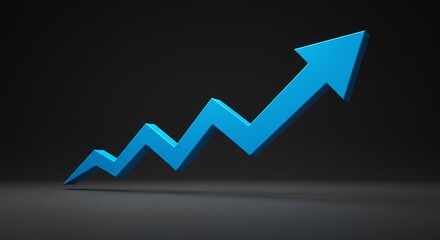 Blue Upward Trending Arrow Chart on Dark Background