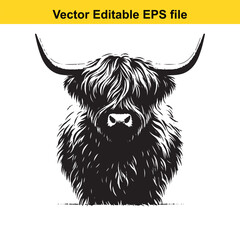 Whimsical Ink Wash Art of Highland Cattle &ndash; Shaggy Hair and Long Horns with Textured Fur Detail