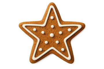 Star-Shaped Gingerbread Cookie with Icing – Isolated Holiday Treat on White