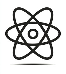 Simple black outline of an atom on a white background, featuring minimalist design with clearly defined shapes, suitable for scientific or educational themes.