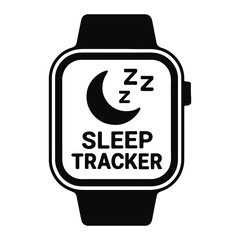 Naklejka premium Black smartwatch icon with moon and sleep tracker display.