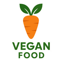 Vegan food icon with orange carrot and green leaves vector.