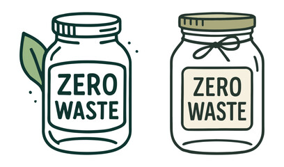 Glass jar icons promoting zero waste lifestyle, vector.