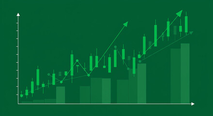 Fototapeta premium Bullish Green Stock Market Chart with Candlesticks and Upward Trend.