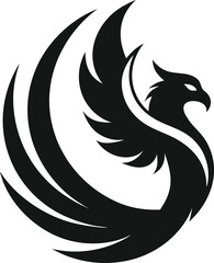 Fototapeta premium Stylized black phoenix bird with flowing wings mythical creature firebird