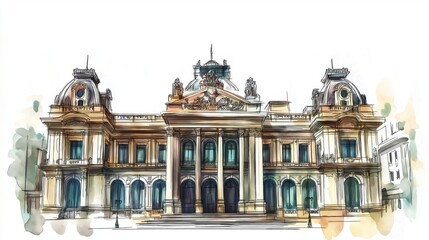 Obraz premium La Moneda Palace. La Moneda Palace hand drawn watercolor illustration