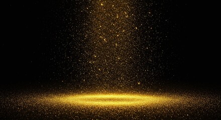 Golden Sparkles Falling and Rising Against Black Background in Abstract Light Display